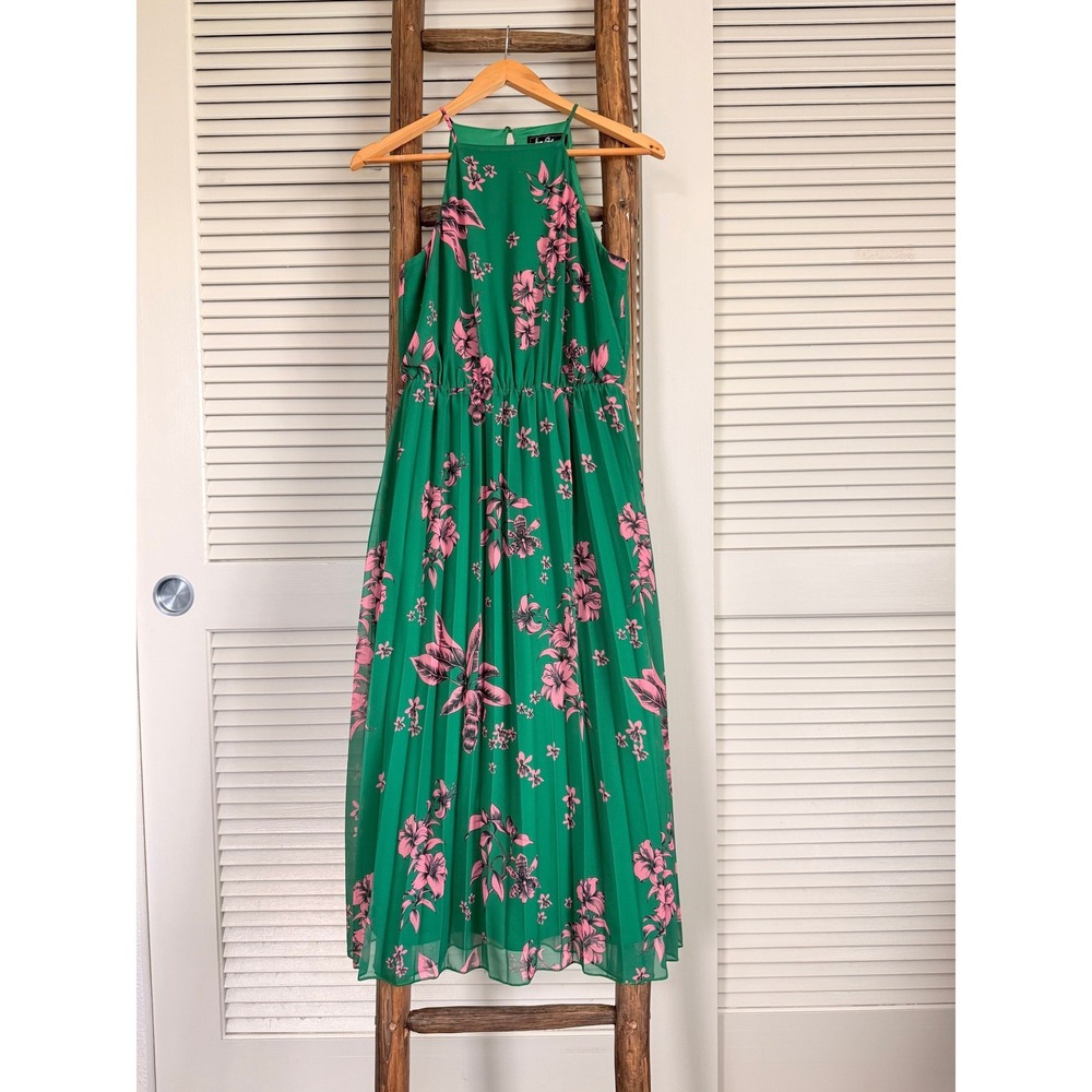 Sam Edelman Floral Pleated Halter Midi Dress Size 0 Green‎ Pink